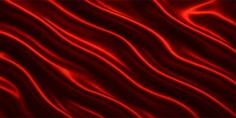 Smooth flowing red silk satin fabric textile texture background with elegant wave curve