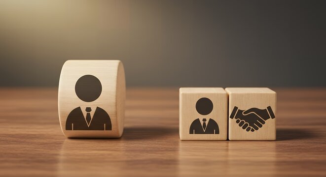 Cylindrical Block with User Icon Next to Business Partnership Handshake, Conceptualizing Personalized Client Acquisition