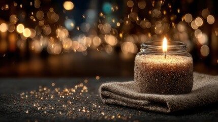 Cozy Candlelight Background with Warm Glow and Soft Bokeh for Relaxing Autumn or Winter Template Design