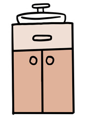 Cute hand drawn illustrations of sink and cabinet for toilet, house, interior, home, storage, room design, toiletry, bathroom vanity, bathroom, lifestyle, morning routine, furniture, sticker, washroom