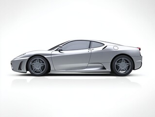 Fototapeta premium Sleek Silver Sports Car Profile on White Background