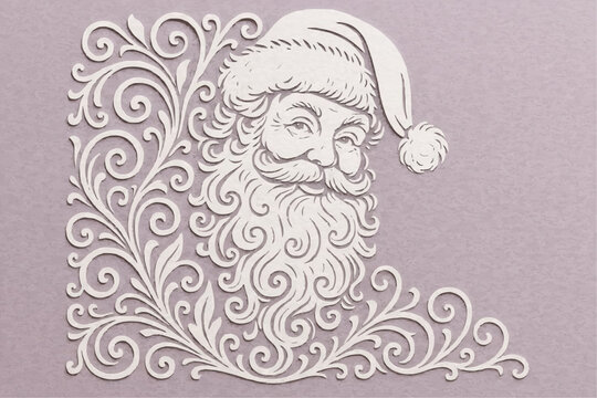 Vector Santa Claus stencil with intricate floral pattern. A decorative element for cutting, printing, and window decoration.