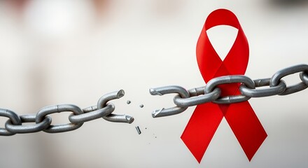 Red ribbon with broken chain, strong message against stigma and discrimination