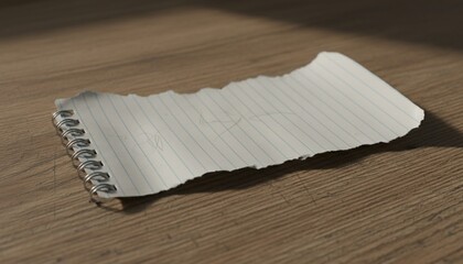 Torn Notebook Page on Wooden Surface in Natural Light.