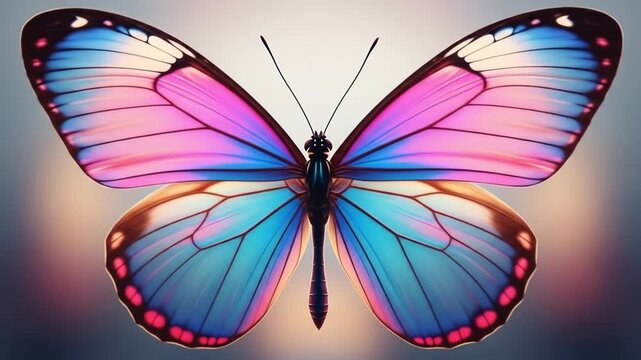 Vibrant butterfly with colorful wings spread open, showcasing intricate patterns and delicate details against a neutral background