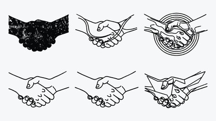 Diverse handshakes design illustration in minimal style for professional agreements