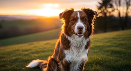 Border Collie Dog at Sunset in Nature