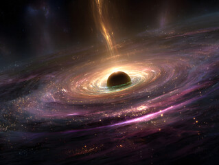 A captivating cosmic vortex of light and shadow surrounding a black hole