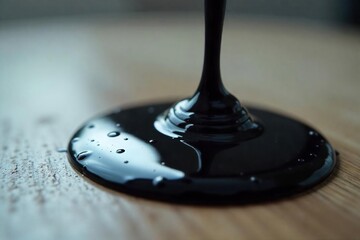 Dark Viscous Sweat Dripping Gothic Enigma, Close-up Texture Shot - Mysterious Black Oily Substance on Light Background