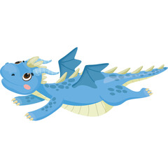 Small Blue Baby Dragon With Light Blue Wings Horns And Spikes Flying With A Happy Expression And Cute Features On A Transparent Background Ideal For Childrens Fantasy Themes