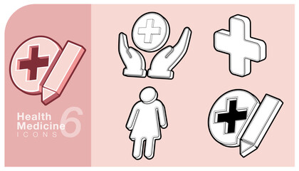 Set of monochrome 3D icons representing medical documentation, patient care and a female figure, patient. Ideal for healthcare design and infographics. Vector illustration.
