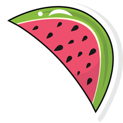 Slice of Watermelon with Green Rind and Pink Flesh Detailed Illustration on Transparent Background Vivid Colors