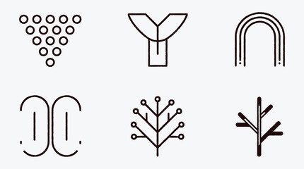 Minimalist Icon Set Featuring Geometric Shapes and Simple Lines for Modern Design