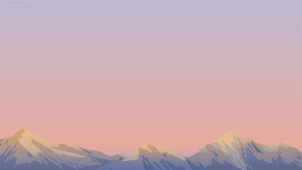 Romantic Dawn Mountain Vector Pink and Purple Snow Peak Landscape Quiet Background 16X9