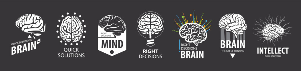 A set of vector logos with a hand-drawn brain