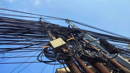 Jakarta, Indonesia – November 27, 2025 Overhead Cable Networks Piling Up in Urban Areas