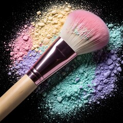 Colorful Makeup Brush with Vibrant Powder Explosion
