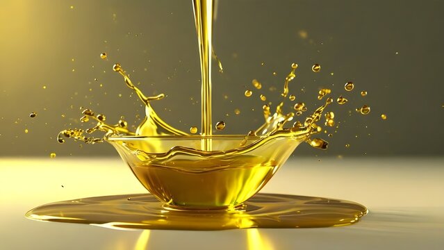 Splash of golden cosmetic oil or juice, featuring olive oil liquid and a clipping path in 3D rendering.
- Powered by Adobe