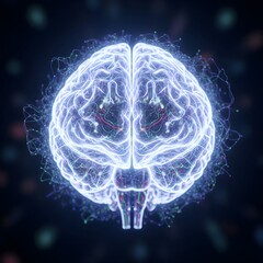 Glowing Digital Brain Network Visualization on Dark Background