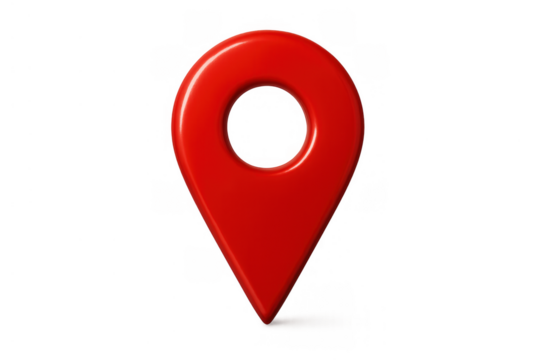 Red 3d location pin icon representing destination, navigation, and mapping points on a transparent background