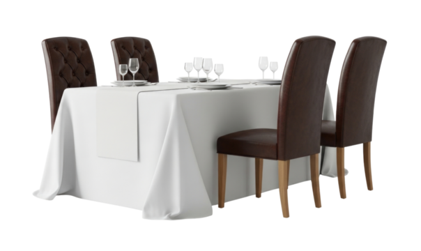 Elegant dining table setting with chairs transparent background cutout png