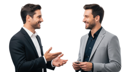 Two businessmen talking transparent background cutout png