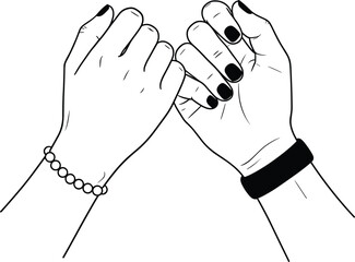Black and white illustration of two hands making a pinky promise gesture, symbolizing trust, friendship, loyalty, connection, and commitment