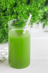 Green Raw juice for vegan diet background