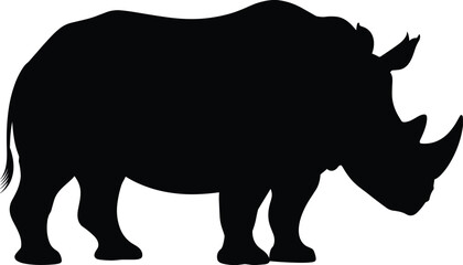 Black rhinoceros silhouette vector illustration featuring powerful wild animal profile, strong horned rhino design ideal for wildlife, nature and safari artwork