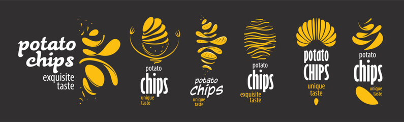 A set of vector hand-drawn potato chip logos