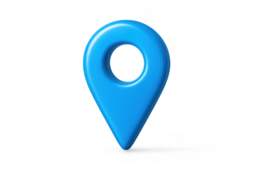 Blue location pin icon symbol representing a gps map pointer showing destination or position in a 3d rendering