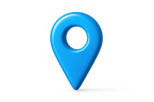 Blue location pin icon symbol representing a gps map pointer showing destination or position in a 3d rendering - Powered by Adobe