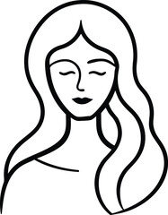 Dreamy abstract woman face line art on white transparent background