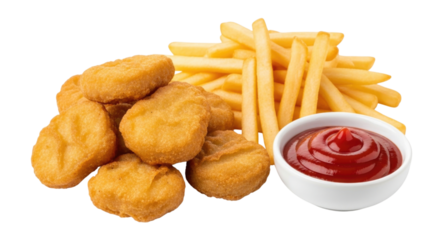 Chicken nuggets and french fries with ketchup transparent background cutout png