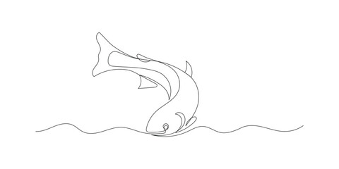 Fototapeta premium Continuous one line drawing of shark fish illustration