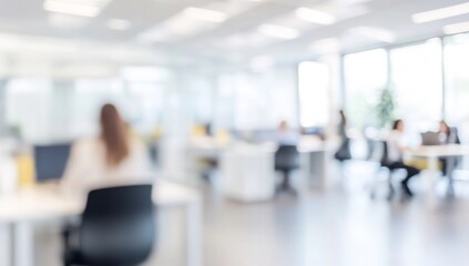 Abstract blurred background of modern bright open-plan office with working professionals, suitable for business concepts