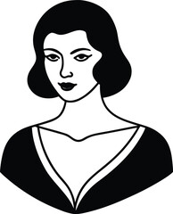 Stylish elegant woman line art portrait on white transparent background