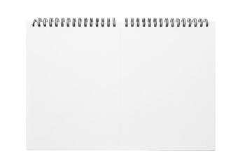 Stock photo of blank spiral notebook, sketchbook, notepad, paper, school supplies, office supplies, stationery, white page isolated on transparent background