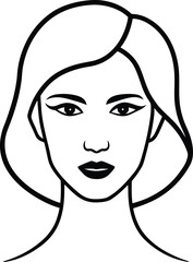 Fashion editorial face minimalist line art on white transparent background