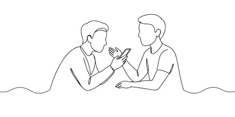 A single continuous line of a person holding a smartphone, symbolizing social change in the digital age, vector illustrator