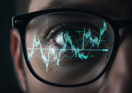 Eye reflecting stock market graph