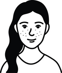 Freckles woman minimalist face line art on white transparent background