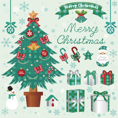 Buffalo Check Christmas Illustration Set with Tree and Gift Boxes Clipart