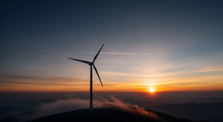 Wind Turbine on Mountain at Vibrant Sunset