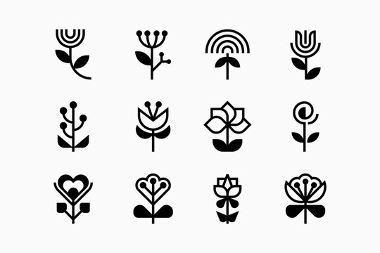 Set of geometric floral logo icon 