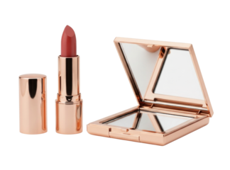 Rose gold lipstick and compact mirror transparent background cutout png
