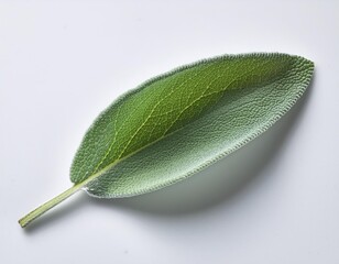 Single Sage Leaf on White Background &mdash; Soft Herbal Botanical Still Life