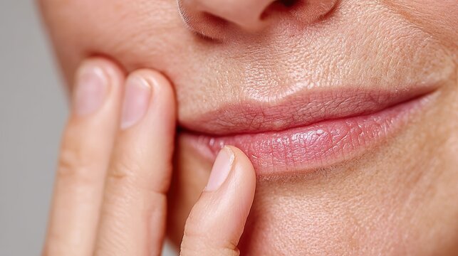 Close-up of a woman's face, highlighting her thoughtful expression and delicate skin, conveying a sense of serenity and contemplation.