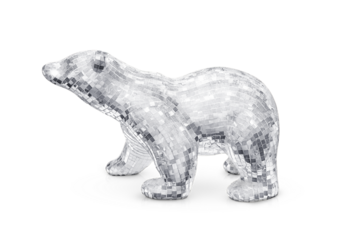 decorative mirror-mosaic bear is isolated on a transparent background
