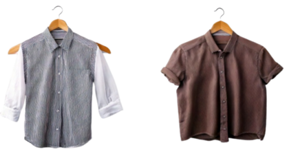 Wardrobe Essentials – Wooden and Plastic Hangers with Clothes, isolated on transparent background